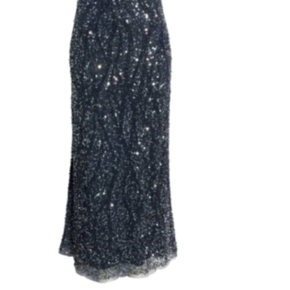 PISARRO NIGHTS SEQUIN & BEAD SLEEVELESS NAVY DRESS  sz 12 - Picture 9 of 9